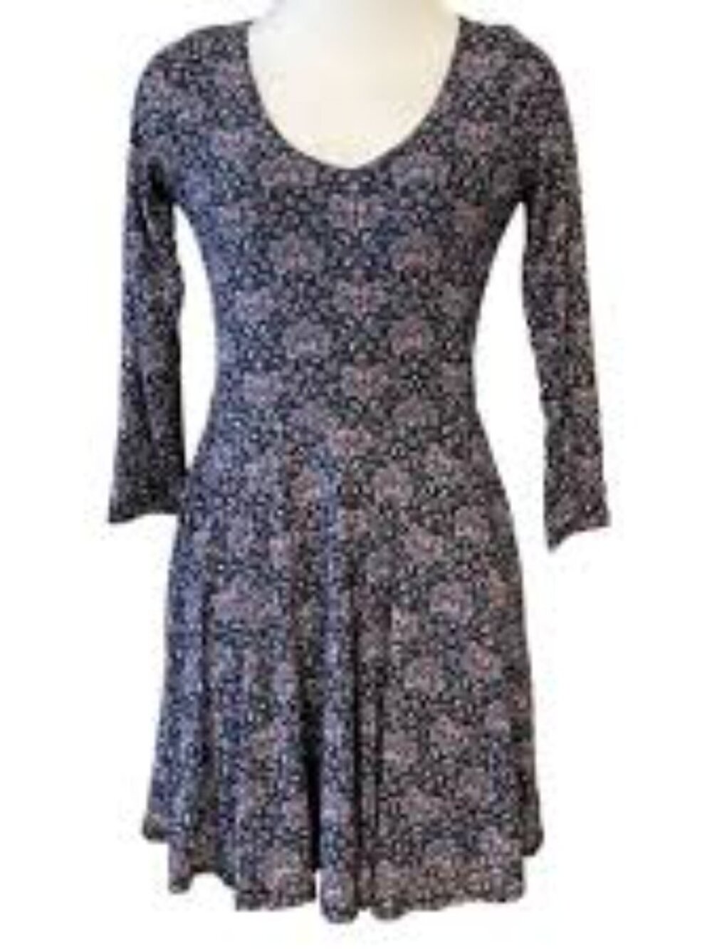 Abercrombie & Fitch Navy Floral V-Neck Long Sleeve Dress Size Small